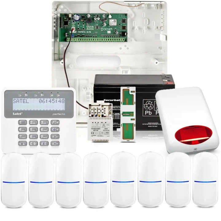 Zestaw alarmowy satel perfecta 16 8x czujek ruchu lcd aplikacja mobilna